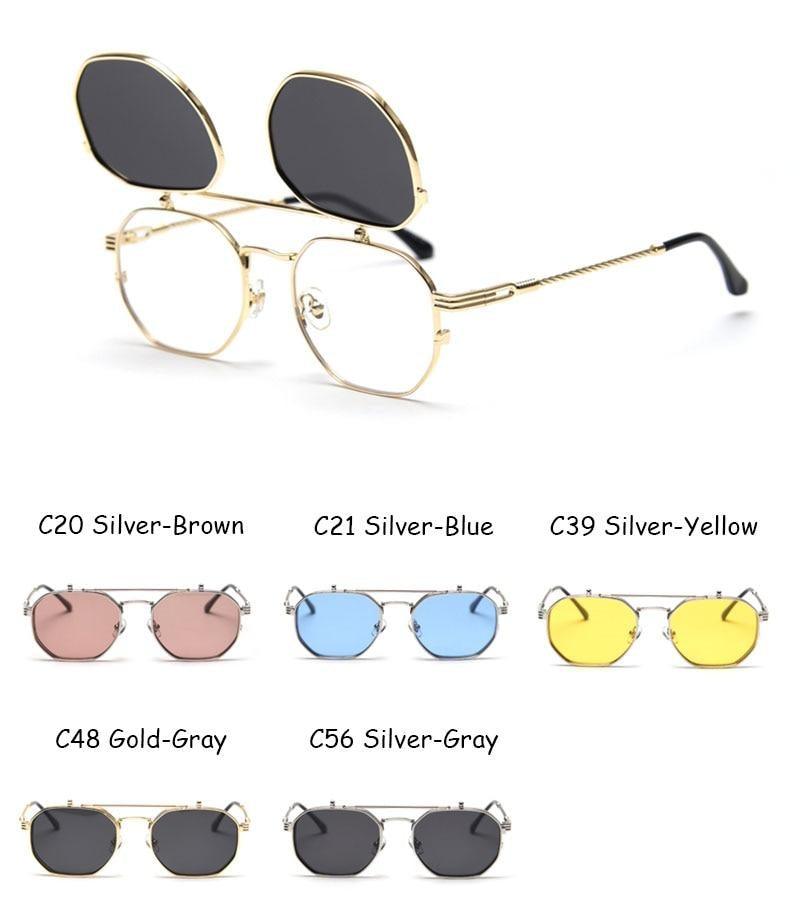 Flat Lens Hexagonal Sunglasses Polarized Polygon Flips Up Popular Design Sunglasses For Women Vintage Shape Punk Sunglasses For Men Attractive Elegant Sunglasses For Women Eyeglasses Shades